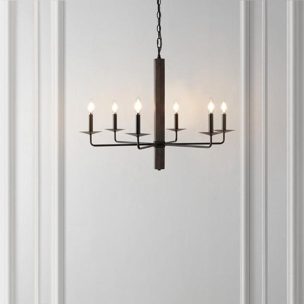 Safavieh PENBROOK, 6-Light Adjustable Chandelier - Modern Black and Walnut Iron Fixture for Any Space CHA4060A