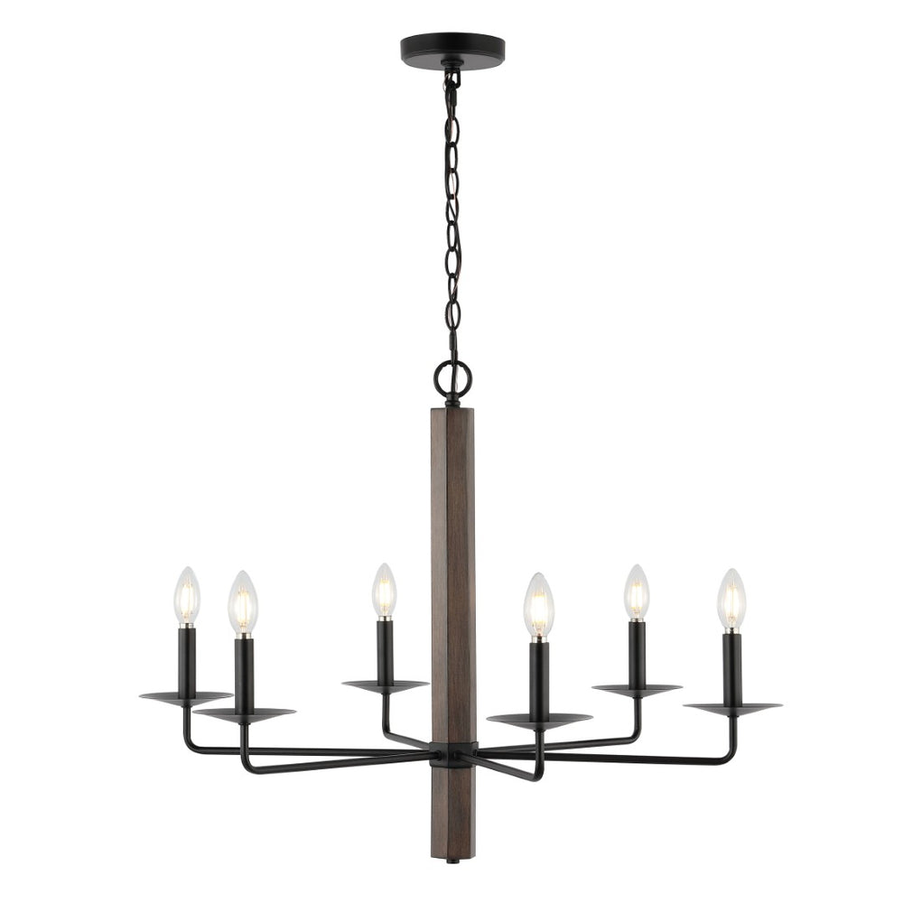 Safavieh PENBROOK, 6-Light Adjustable Chandelier - Modern Black and Walnut Iron Fixture for Any Space CHA4060A
