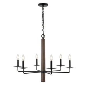 Penbrook 6-Light 32" Chandelier in Black and Walnut - Elegant Design for Stunning Home Decor