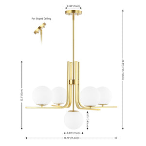 Safavieh LENORE, 5-Light Gold Iron Chandelier with Glass Accents - Adjustable Height for Elegant Spaces CHA4061A