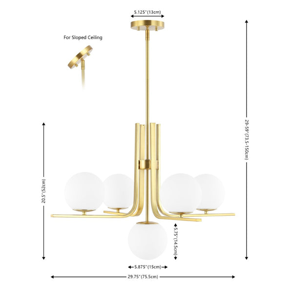 Safavieh LENORE, 5-Light Gold Iron Chandelier with Glass Accents - Adjustable Height for Elegant Spaces CHA4061A