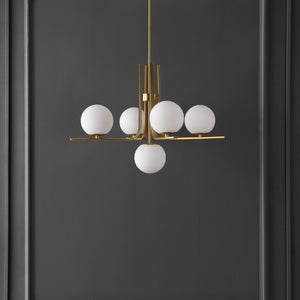 Safavieh LENORE, 5-Light Gold Iron Chandelier with Glass Accents - Adjustable Height for Elegant Spaces CHA4061A