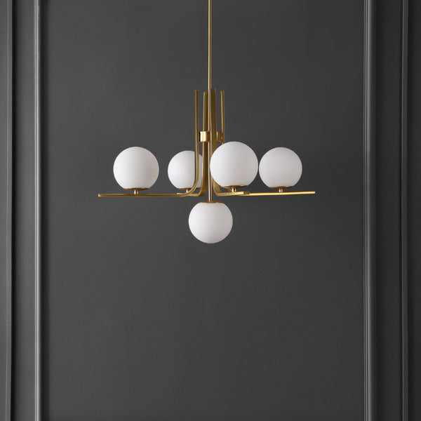 Safavieh LENORE, 5-Light Gold Iron Chandelier with Glass Accents - Adjustable Height for Elegant Spaces CHA4061A