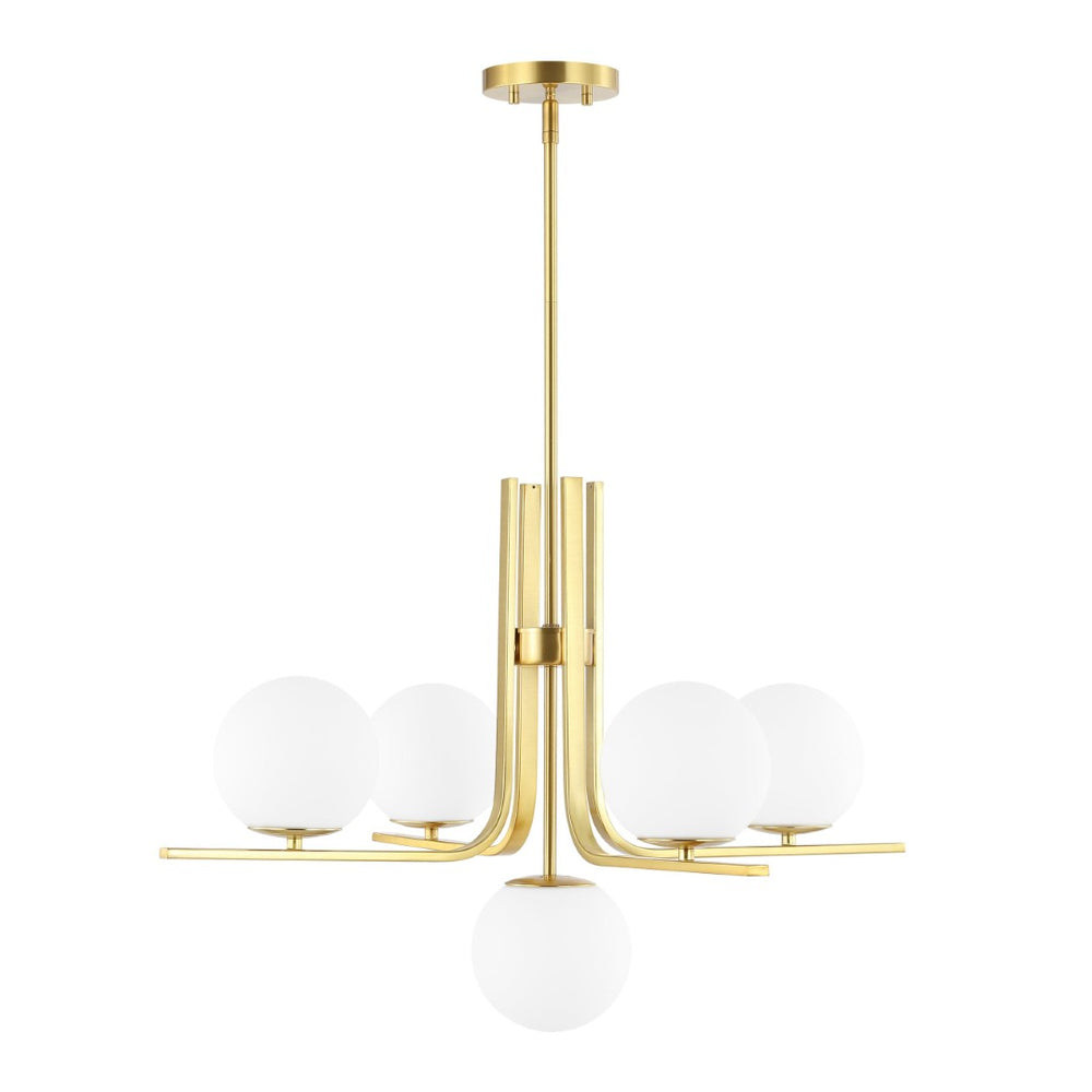 Safavieh LENORE, 5-Light Gold Iron Chandelier with Glass Accents - Adjustable Height for Elegant Spaces CHA4061A