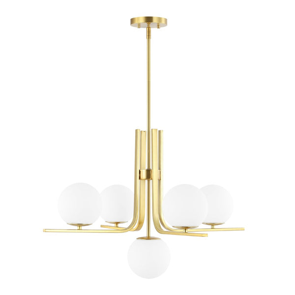 Safavieh LENORE, 5-Light Gold Iron Chandelier with Glass Accents - Adjustable Height for Elegant Spaces CHA4061A