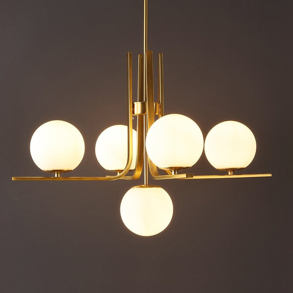 Safavieh LENORE, 5-Light Gold Iron Chandelier with Glass Accents - Adjustable Height for Elegant Spaces CHA4061A