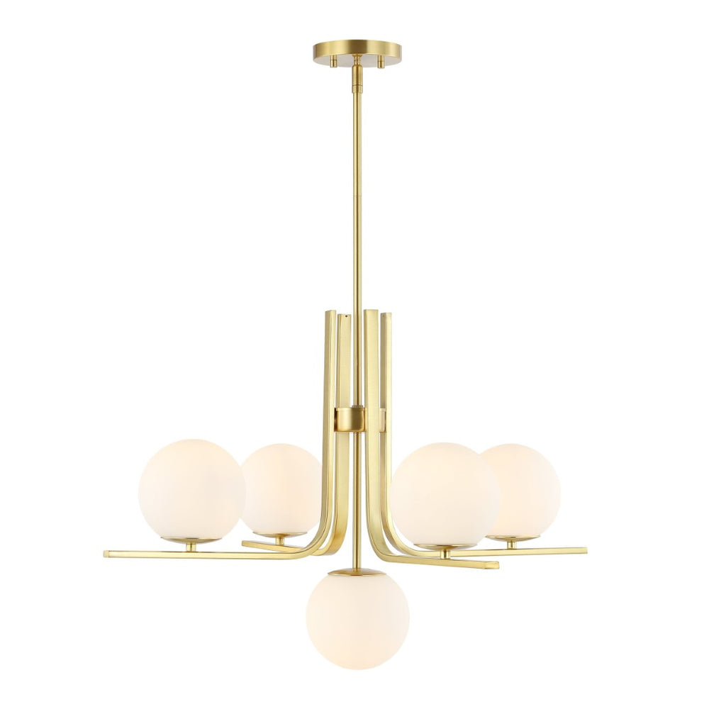 Safavieh LENORE, 5-Light Gold Iron Chandelier with Glass Accents - Adjustable Height for Elegant Spaces CHA4061A