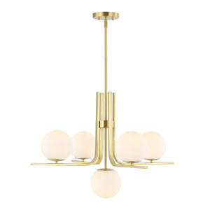 Safavieh LENORE, 5-Light Gold Iron Chandelier with Glass Accents - Adjustable Height for Elegant Spaces CHA4061A