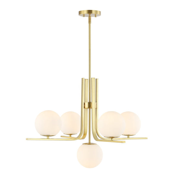 Safavieh LENORE, 5-Light Gold Iron Chandelier with Glass Accents - Adjustable Height for Elegant Spaces CHA4061A