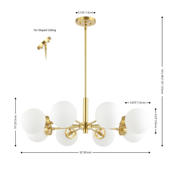 Safavieh PROSIE, 8-Light Extendable Chandelier in Gold Iron with Glass Accents for Elegant Interior Illumination CHA4062A