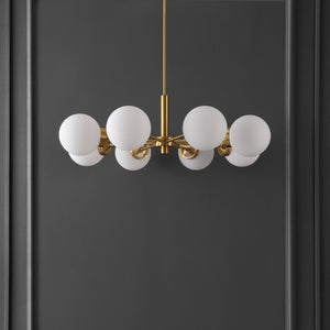 Safavieh PROSIE, 8-Light Extendable Chandelier in Gold Iron with Glass Accents for Elegant Interior Illumination CHA4062A