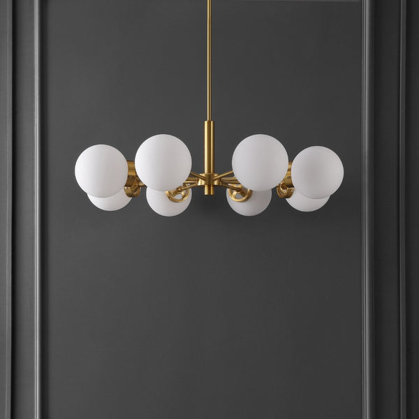 Safavieh PROSIE, 8-Light Extendable Chandelier in Gold Iron with Glass Accents for Elegant Interior Illumination CHA4062A