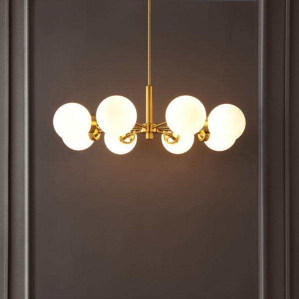 Safavieh PROSIE, 8-Light Extendable Chandelier in Gold Iron with Glass Accents for Elegant Interior Illumination CHA4062A