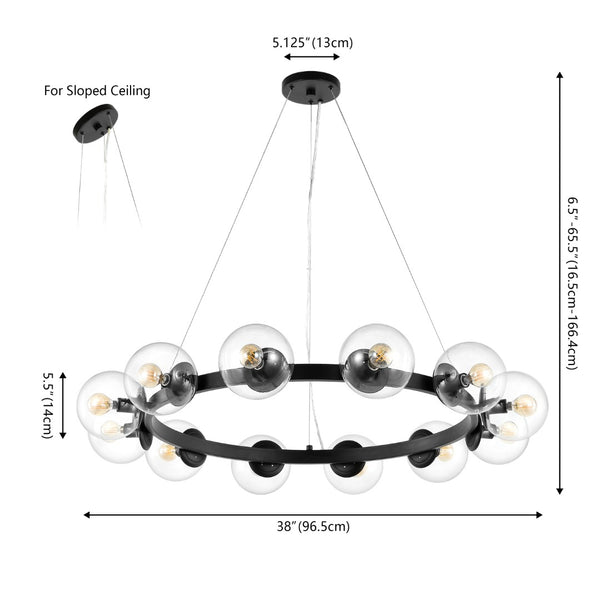 Safavieh RYLIAN, Elegant 12-Light Chandelier with Iron and Glass Design for Stunning Home Illumination Black CHA4063A