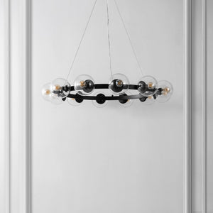 Safavieh RYLIAN, Elegant 12-Light Chandelier with Iron and Glass Design for Stunning Home Illumination Black CHA4063A