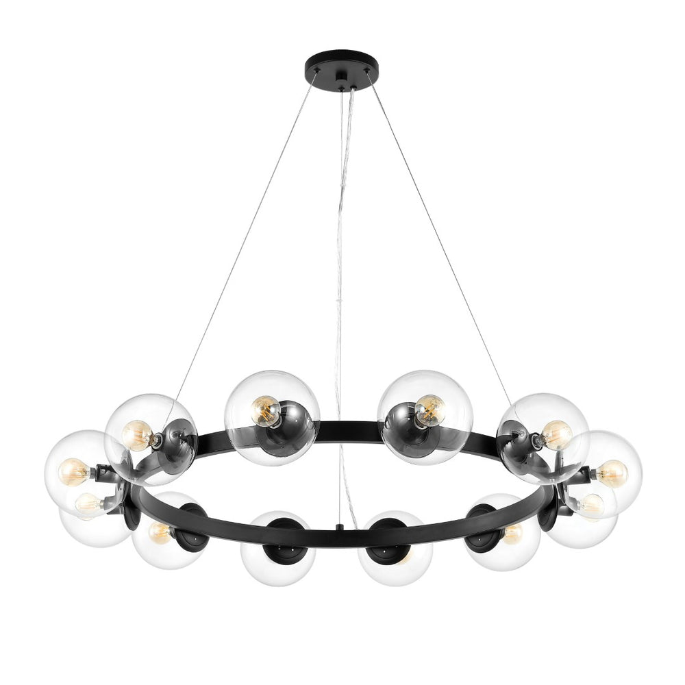 Safavieh RYLIAN, Elegant 12-Light Chandelier with Iron and Glass Design for Stunning Home Illumination Black CHA4063A