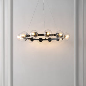 Safavieh RYLIAN, Elegant 12-Light Chandelier with Iron and Glass Design for Stunning Home Illumination Black CHA4063A