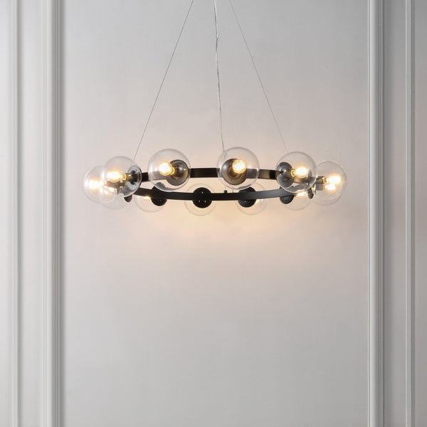 Safavieh RYLIAN, Elegant 12-Light Chandelier with Iron and Glass Design for Stunning Home Illumination Black CHA4063A
