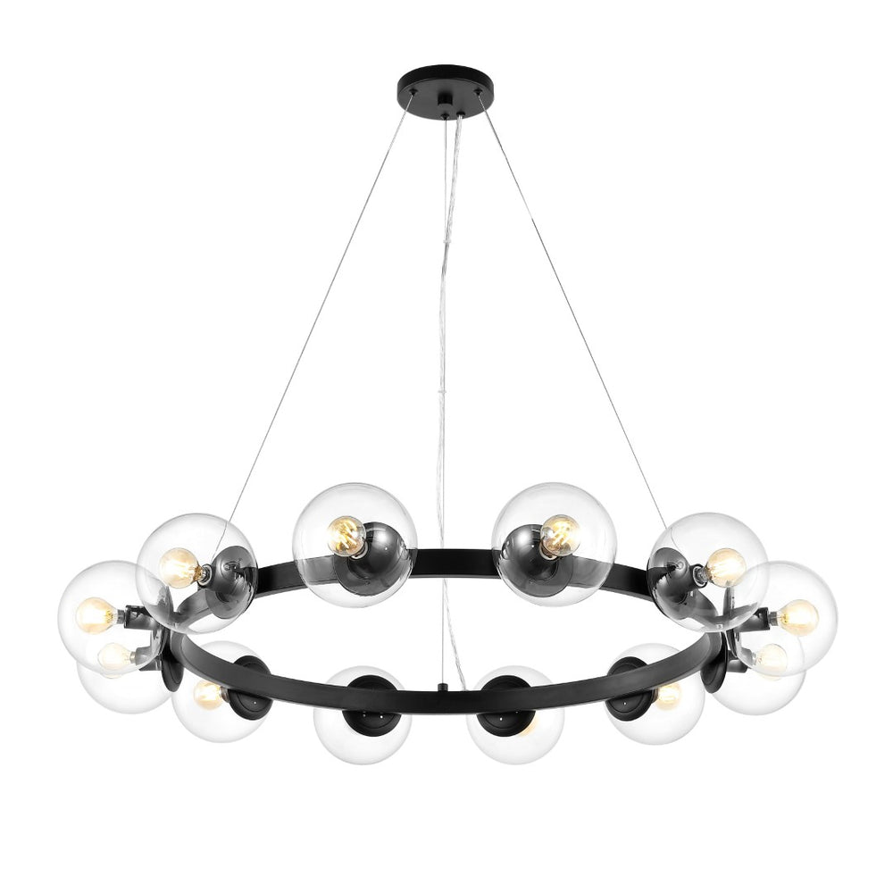 Safavieh RYLIAN, Elegant 12-Light Chandelier with Iron and Glass Design for Stunning Home Illumination Black CHA4063A