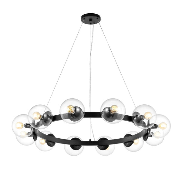 Safavieh RYLIAN, Elegant 12-Light Chandelier with Iron and Glass Design for Stunning Home Illumination Black CHA4063A