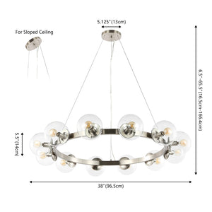 Safavieh RYLIAN, Elegant 12-Light Chandelier with Iron and Glass Design for Stunning Home Illumination Nickle CHA4063B