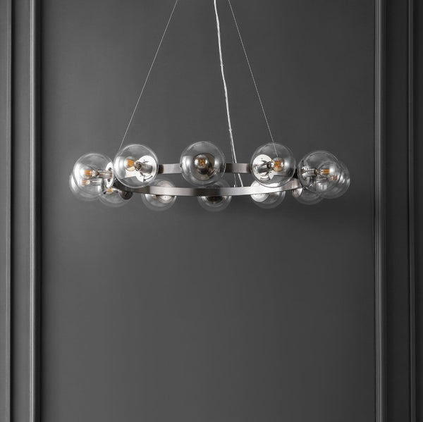 Safavieh RYLIAN, Elegant 12-Light Chandelier with Iron and Glass Design for Stunning Home Illumination Nickle CHA4063B