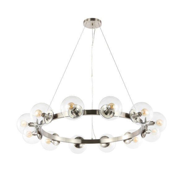 Safavieh RYLIAN, Elegant 12-Light Chandelier with Iron and Glass Design for Stunning Home Illumination Nickle CHA4063B