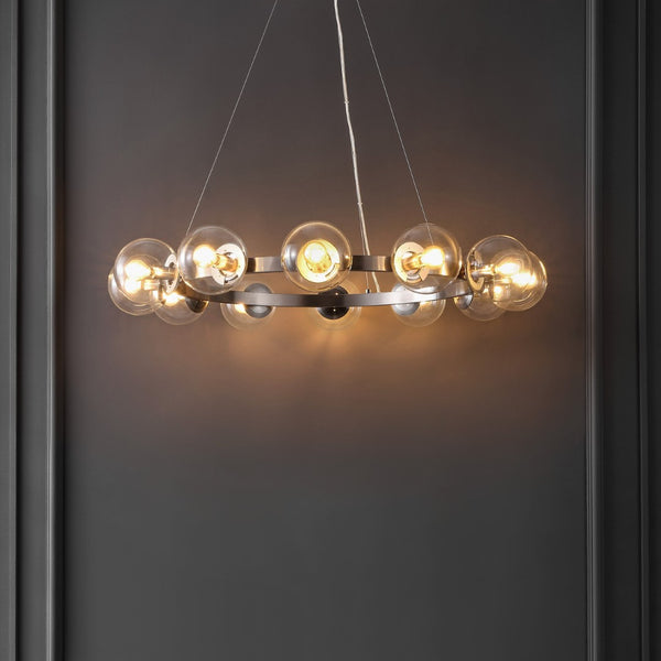 Safavieh RYLIAN, Elegant 12-Light Chandelier with Iron and Glass Design for Stunning Home Illumination Nickle CHA4063B