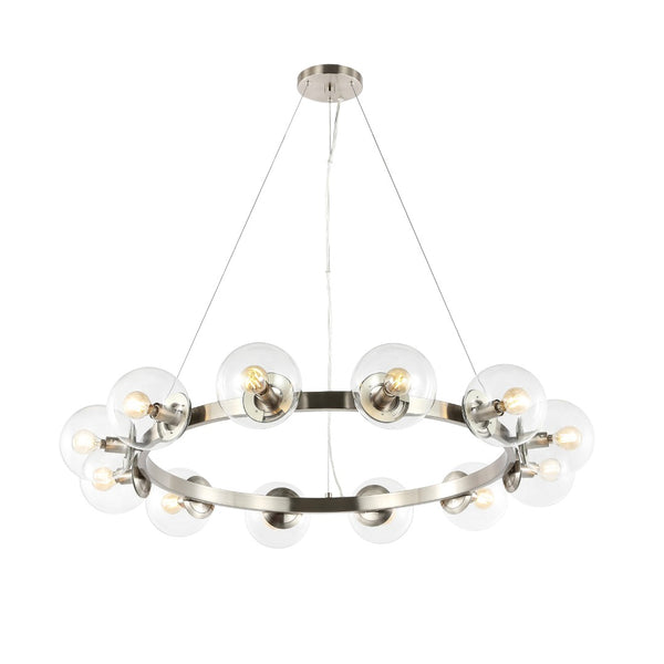 Safavieh RYLIAN, Elegant 12-Light Chandelier with Iron and Glass Design for Stunning Home Illumination Nickle CHA4063B
