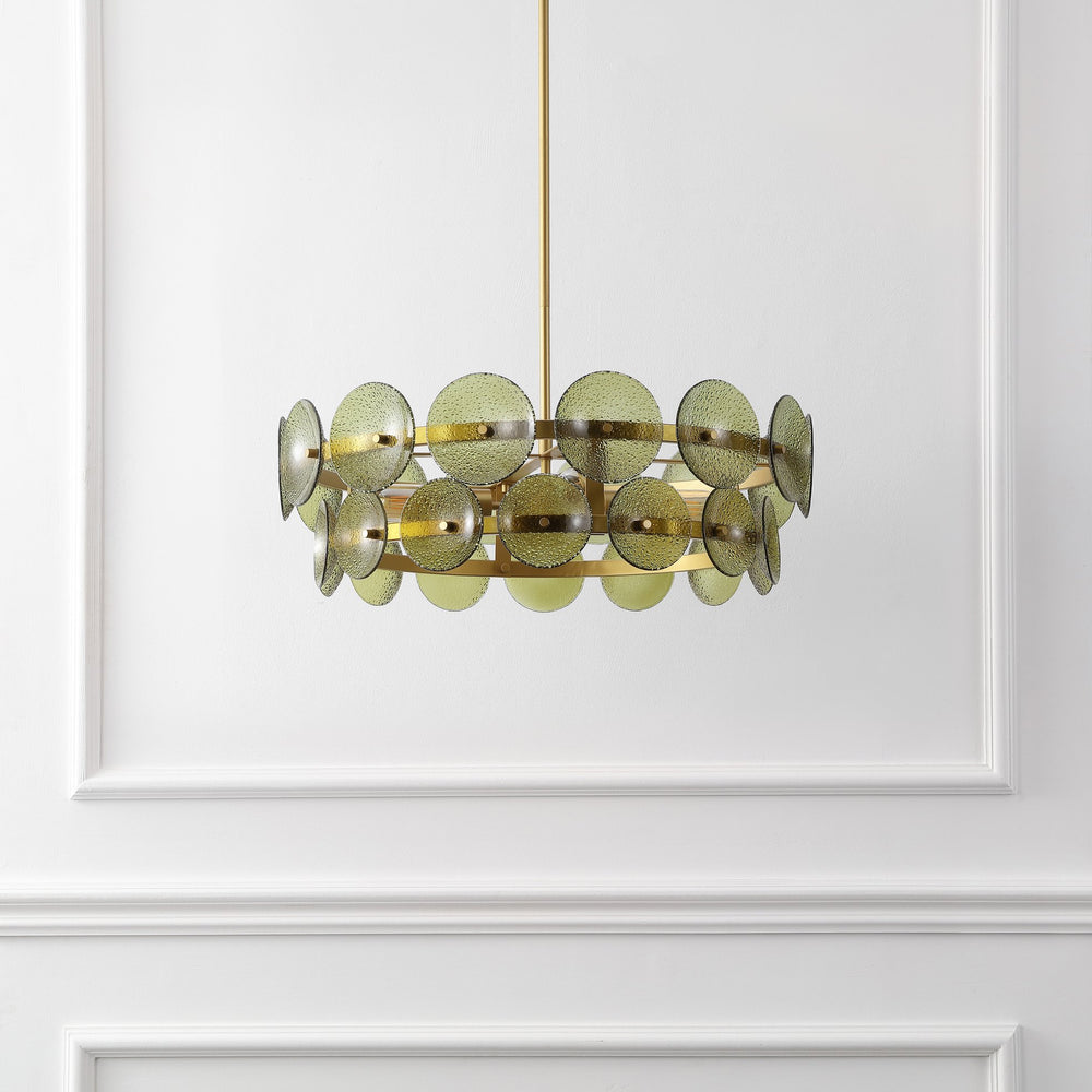 Safavieh Martini, 4-light 24-inch Green & Brass Glass/Metal Chandelier - Elegant Lighting Statement Piece Green ,Brass Metal + Glass Body Cha4064a