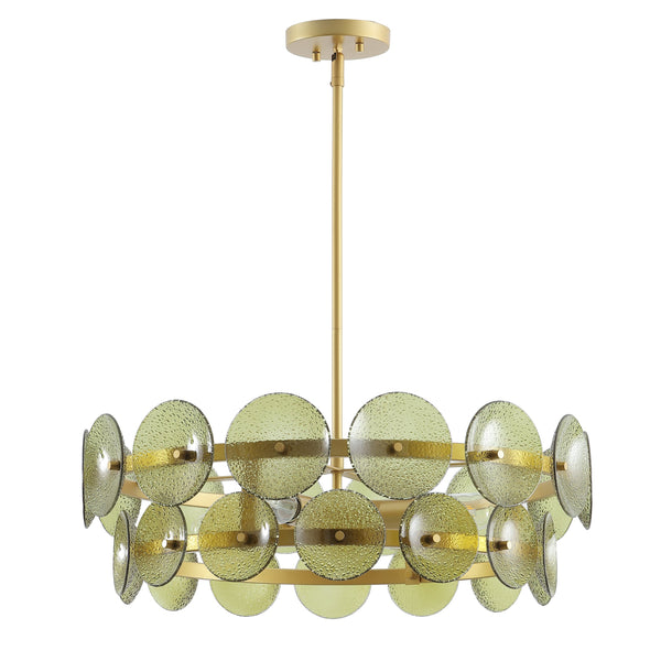 Safavieh Martini, 4-light 24-inch Green & Brass Glass/Metal Chandelier - Elegant Lighting Statement Piece Green ,Brass Metal + Glass Body Cha4064a