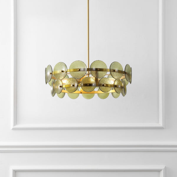 Safavieh Martini, 4-light 24-inch Green & Brass Glass/Metal Chandelier - Elegant Lighting Statement Piece Green ,Brass Metal + Glass Body Cha4064a