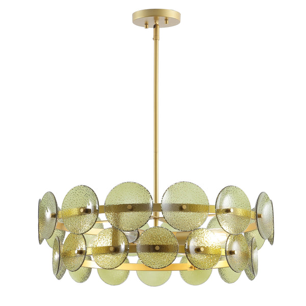 Safavieh Martini, 4-light 24-inch Green & Brass Glass/Metal Chandelier - Elegant Lighting Statement Piece Green ,Brass Metal + Glass Body Cha4064a
