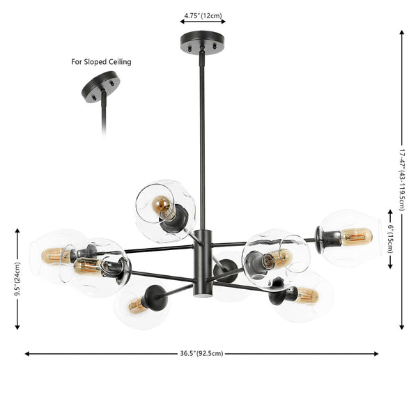 Safavieh PYTHEA, 8-Light Black Iron & Glass Chandelier – Modern Elegance for Dining & Living Spaces CHA4067A