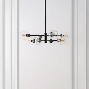 Safavieh PYTHEA, 8-Light Black Iron & Glass Chandelier – Modern Elegance for Dining & Living Spaces CHA4067A