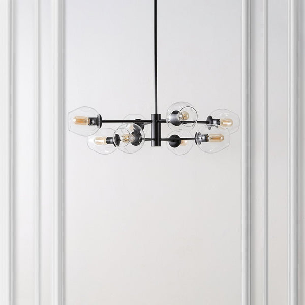 Safavieh PYTHEA, 8-Light Black Iron & Glass Chandelier – Modern Elegance for Dining & Living Spaces CHA4067A