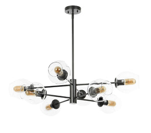 Safavieh PYTHEA, 8-Light Black Iron & Glass Chandelier – Modern Elegance for Dining & Living Spaces CHA4067A