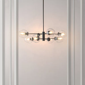Safavieh PYTHEA, 8-Light Black Iron & Glass Chandelier – Modern Elegance for Dining & Living Spaces CHA4067A