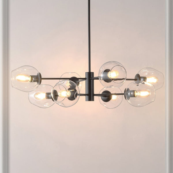 Safavieh PYTHEA, 8-Light Black Iron & Glass Chandelier – Modern Elegance for Dining & Living Spaces CHA4067A