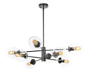 Safavieh PYTHEA, 8-Light Black Iron & Glass Chandelier – Modern Elegance for Dining & Living Spaces CHA4067A
