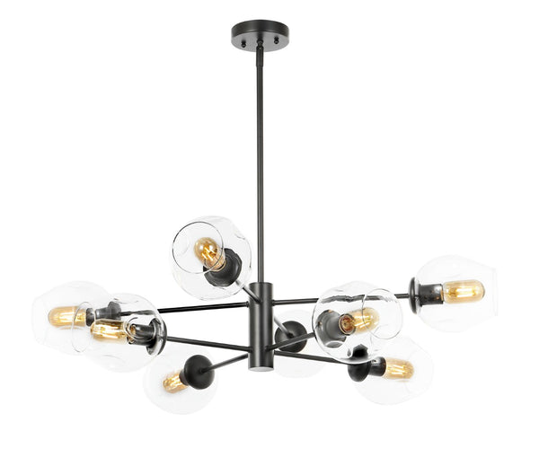 Safavieh PYTHEA, 8-Light Black Iron & Glass Chandelier – Modern Elegance for Dining & Living Spaces CHA4067A