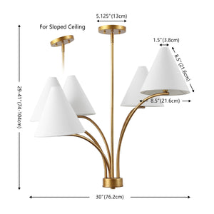 Safavieh Johanna, 5-light Antique Brass Chandelier – Modern Elegance For Dining, Living & Entryway Spaces Antique Brass Metal Body ,Fabric Shades Cha4069a