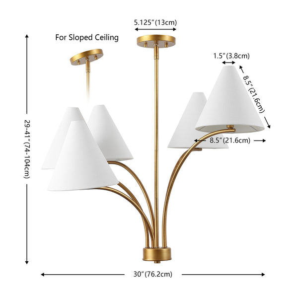 Safavieh Johanna, 5-light Antique Brass Chandelier – Modern Elegance For Dining, Living & Entryway Spaces Antique Brass Metal Body ,Fabric Shades Cha4069a