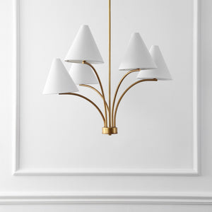 Safavieh Johanna, 5-light Antique Brass Chandelier – Modern Elegance For Dining, Living & Entryway Spaces Antique Brass Metal Body ,Fabric Shades Cha4069a