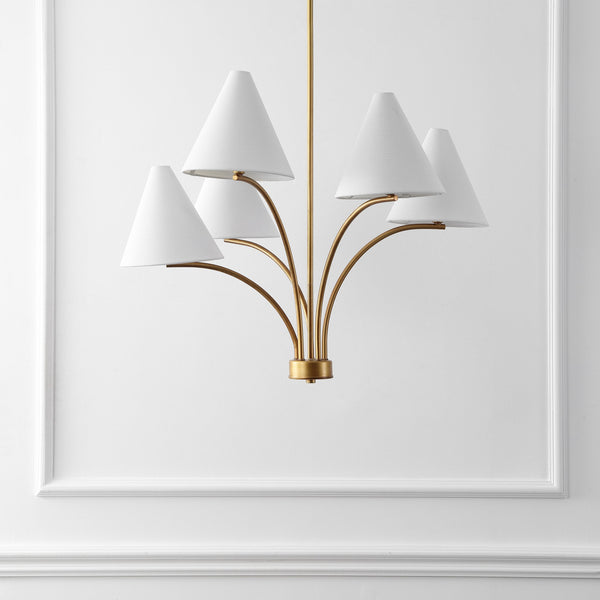 Safavieh Johanna, 5-light Antique Brass Chandelier – Modern Elegance For Dining, Living & Entryway Spaces Antique Brass Metal Body ,Fabric Shades Cha4069a
