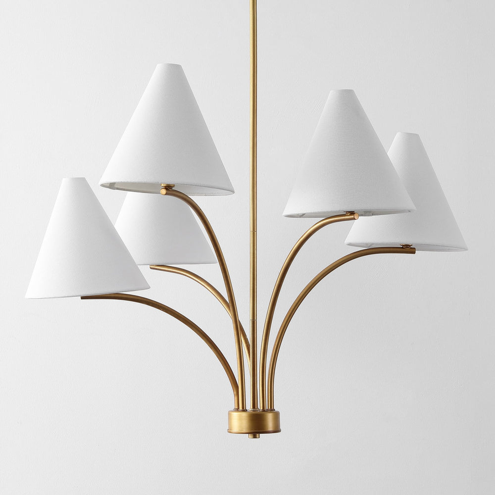 Safavieh Johanna, 5-light Antique Brass Chandelier – Modern Elegance For Dining, Living & Entryway Spaces Antique Brass Metal Body ,Fabric Shades Cha4069a