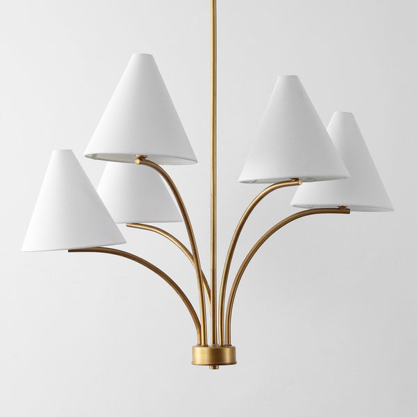 Safavieh Johanna, 5-light Antique Brass Chandelier – Modern Elegance For Dining, Living & Entryway Spaces Antique Brass Metal Body ,Fabric Shades Cha4069a