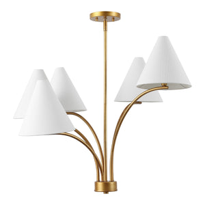 Safavieh Johanna, 5-light Antique Brass Chandelier – Modern Elegance For Dining, Living & Entryway Spaces Antique Brass Metal Body ,Fabric Shades Cha4069a