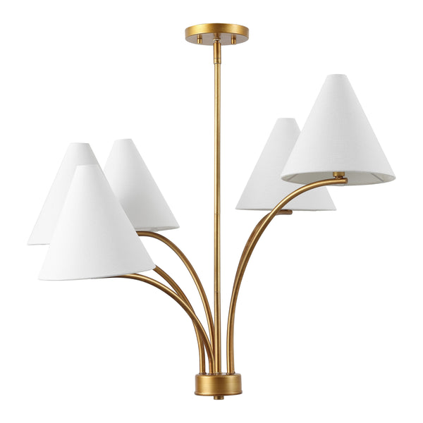 Safavieh Johanna, 5-light Antique Brass Chandelier – Modern Elegance For Dining, Living & Entryway Spaces Antique Brass Metal Body ,Fabric Shades Cha4069a