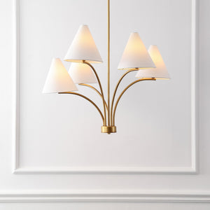 Safavieh Johanna, 5-light Antique Brass Chandelier – Modern Elegance For Dining, Living & Entryway Spaces Antique Brass Metal Body ,Fabric Shades Cha4069a